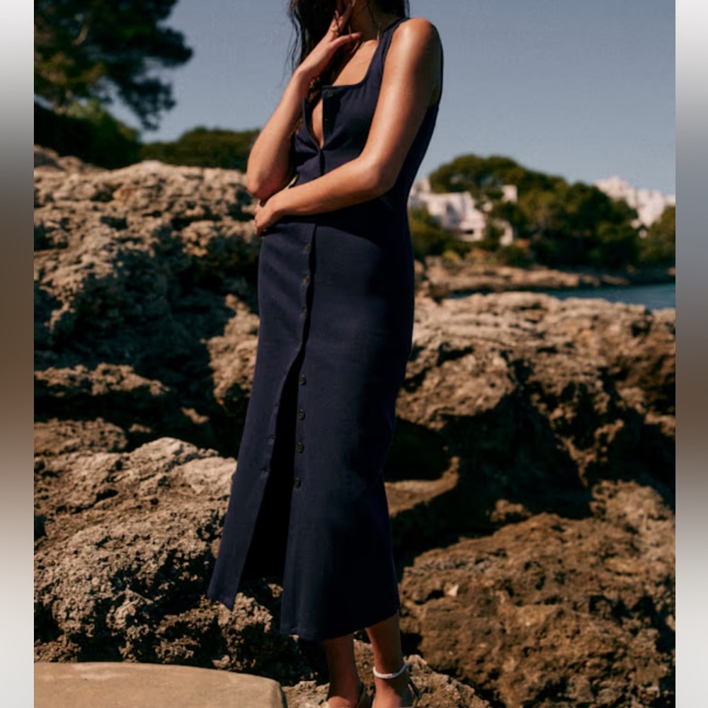 Sezane Navy Fabiola Maxi Dress